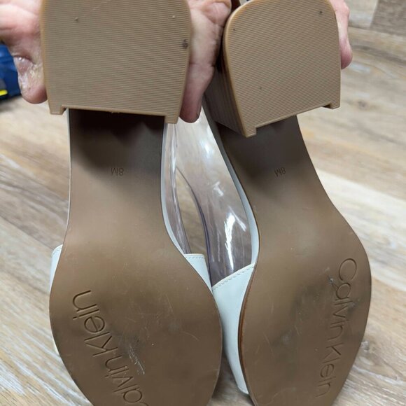 Calvin Klein White Leather Block Heel Sandals Women's Size 8 - Picture 4 of 6